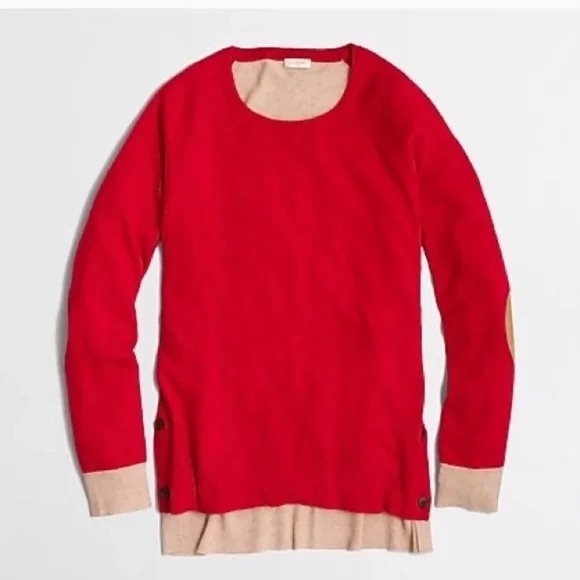 J.Crew Sweater Womens SZ L Bright Red Orange Color Block Wool Side Button Preppy - Picture 1 of 12